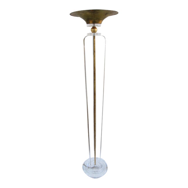 Van Teal 1990s Art Deco Lucite Floor Lamp Torchier For Sale