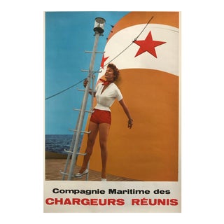 1960s French Travel Poster, Chargeurs Reunis (French Pin Up) For Sale
