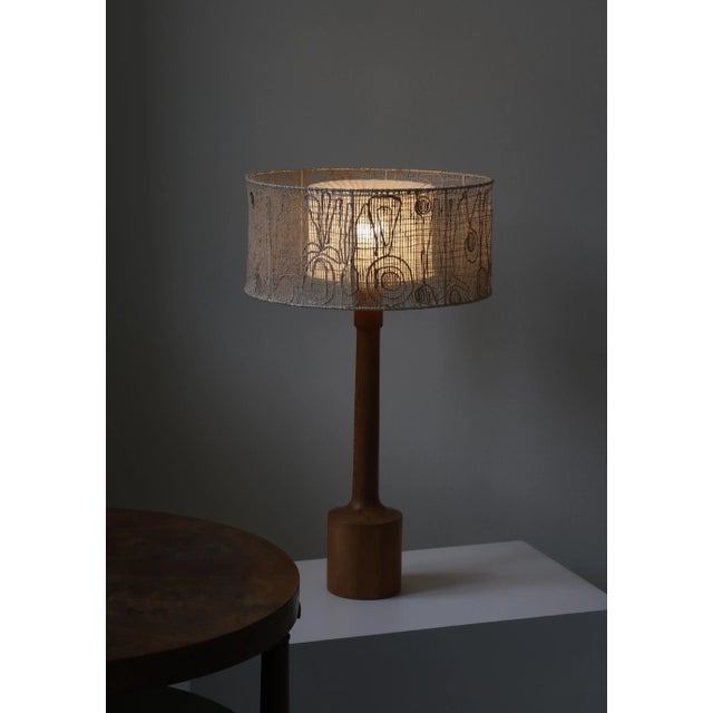 Large Pinewood Table Lamp, Handmade Shade Marianne Von Münchow, Sweden, 1960s For Sale - Image 6 of 12