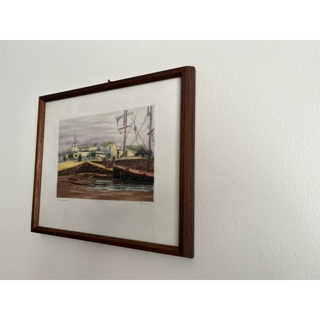 Impressionist Vintage 20th Century Watercolor Painting of Port Concarneau Brittany, Framed For Sale - Image 3 of 4