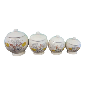 1980s Ceramic Canisters With Golden Wheat Fall Painted Under Glaze- Set of 4