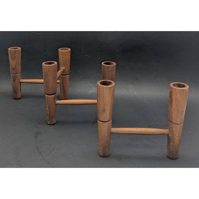 Chestnut 1960s Danish Teak Wood Candelabra For Sale - Image 8 of 10