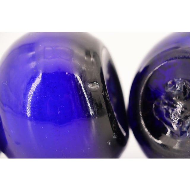 Pair of 19th Century Portuguese Blue Hand-Blown Glass Perfume Bottles For Sale - Image 10 of 16