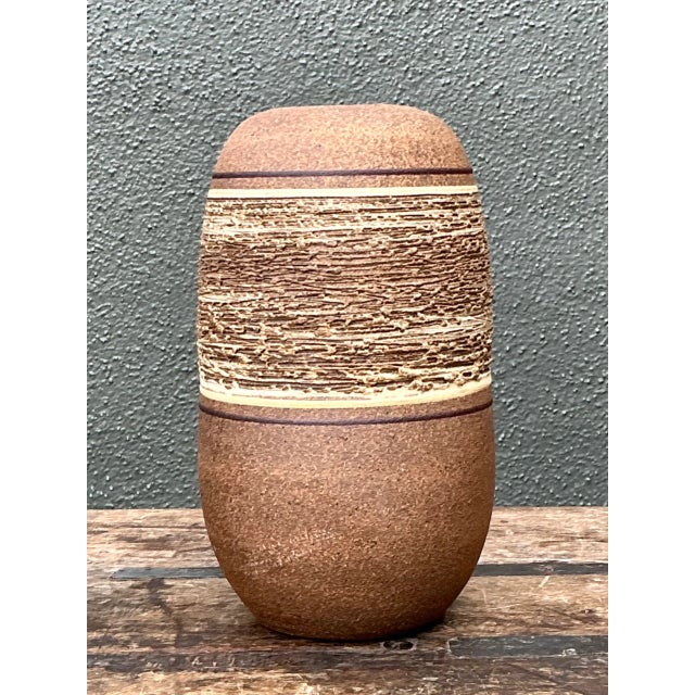 Vintage Textured Studio Pottery Vase For Sale In West Palm - Image 6 of 12