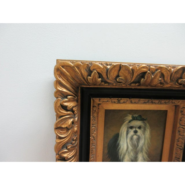 1980s French Victorian Style Maltese Dog Gold Gilt Carved Frame Art For Sale - Image 4 of 9