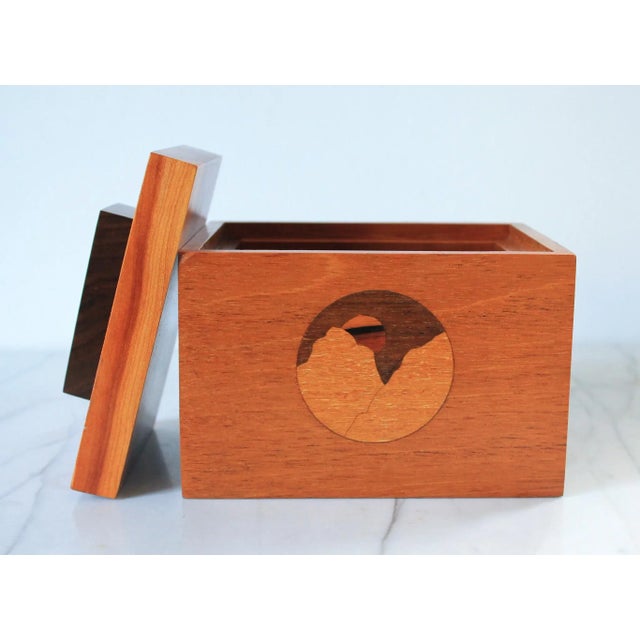 Vintage Wood Inlay Sunrise Keepsake Lidded Trinket Box For Sale - Image 10 of 14