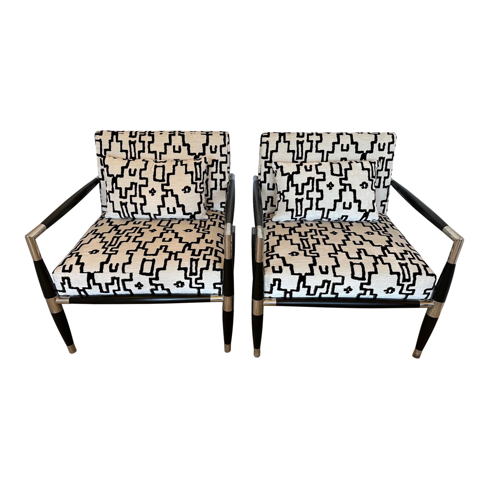 Ralph Lauren Black and White Upholstered Club Chairs A Pair Chairish
