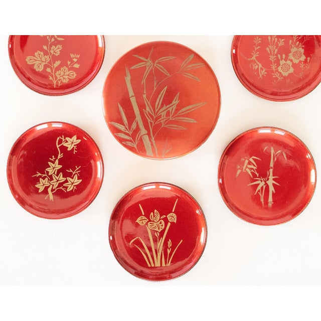 C. 1980s Japanese Lacquered Tray and Set of 6 Coasters in Box - 9 Pieces For Sale - Image 10 of 18