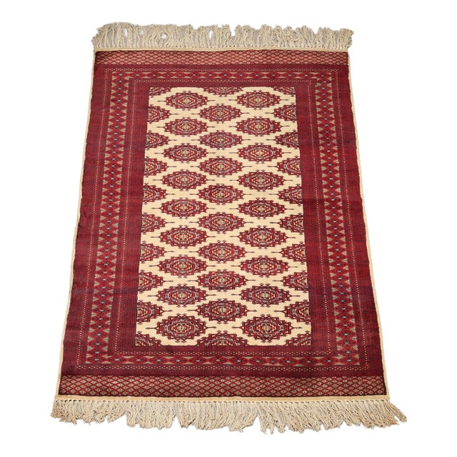 Antique Handmade Cotton and Wool Bukhara Rug, Pakistan For Sale