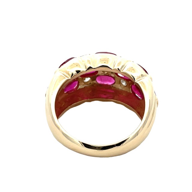 Modern 14k Yellow Gold Oval Ruby & Natural Diamond Dome Design Ring, Size 6 For Sale - Image 3 of 9