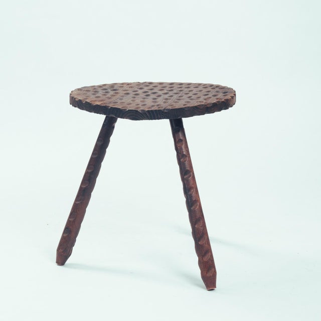Brutalist Tripod Side Table in Carved Wood, 1960s For Sale - Image 10 of 13