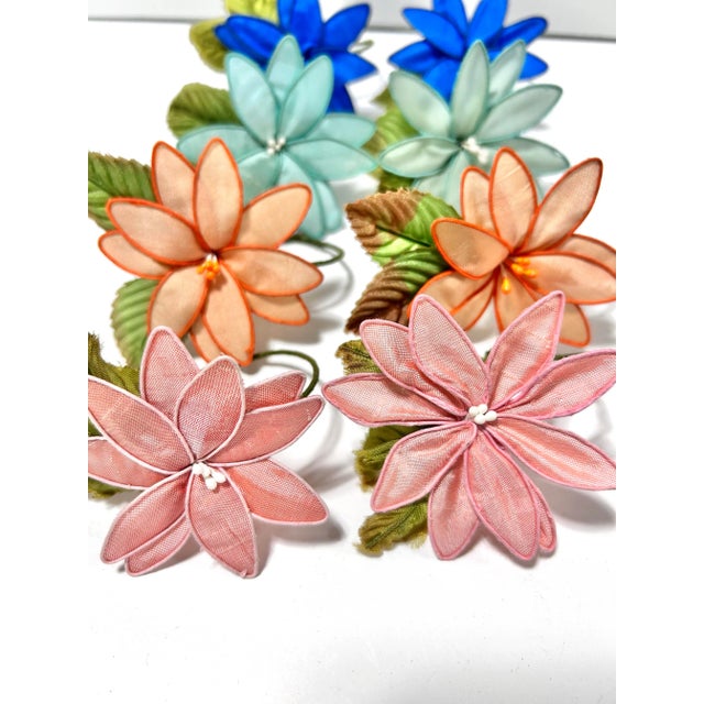 Contemporary Vintage Handmade Silk Flower Napkin Rings – Multicolor Millinery, Set of 8 For Sale - Image 3 of 9
