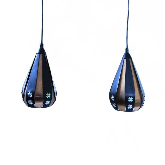 Droplet Pendant Lights in Copper by Werner Schou for Coronell Electrical, Denmark, 1960s, Set of 2 For Sale - Image 3 of 6