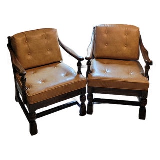 1950s Ethan Allen Oak Club Chairs - A Pair For Sale