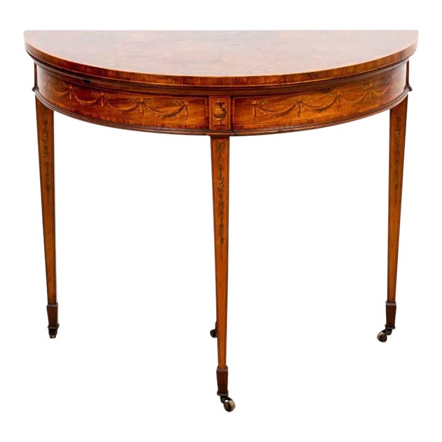 Satinwood and Mahogany Demilune Card Table For Sale