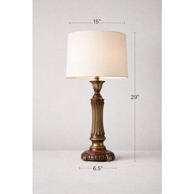 Vintage Fluted Column Table Lamp With Original Linen Shade For Sale - Image 4 of 5