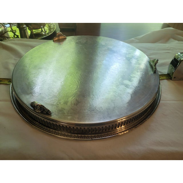 Art Nouveau Vintage Silver Plated Ornate Platter Serving Tray For Sale - Image 3 of 7
