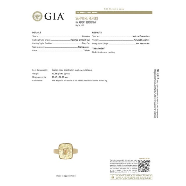 GIA Certified Natural 11.45cts Ceylon Yellow Sapphire 18K Solid Gold Bezel Dome Ring, size 7 For Sale - Image 10 of 10