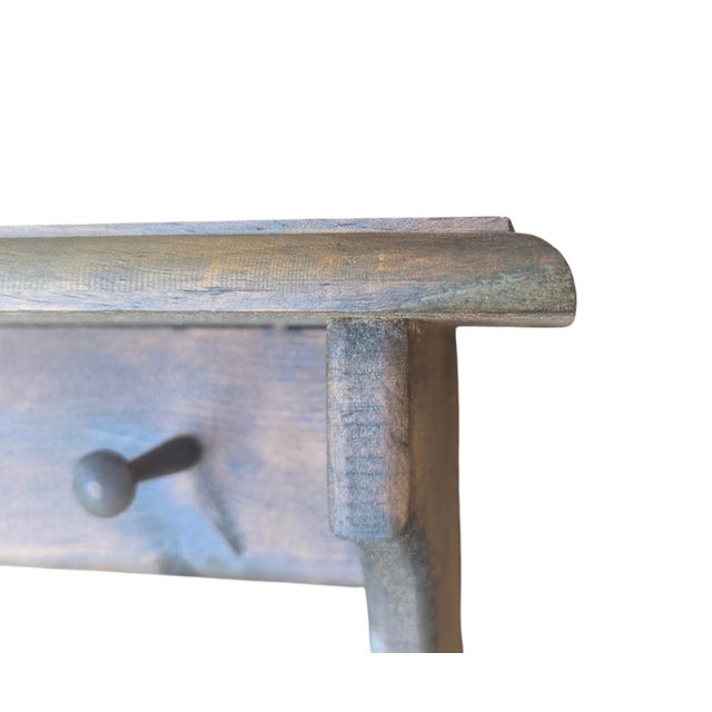 Brown Vintage Farmhouse English Cottage Wooden Wall Shelf With Peg Hooks For Sale - Image 8 of 17