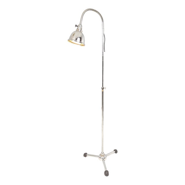 Art Deco Bauhaus Chrome-Metal Gooseneck Floor Lamp by Christian Dell for Maquet, 1930s For Sale