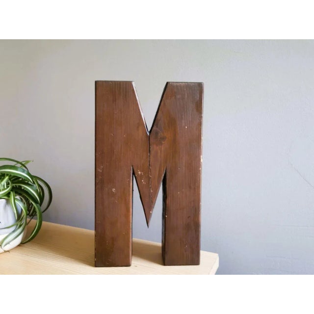 Large Industrial Portuguese Wood Signage Lettering Letter M, 1960s For Sale - Image 9 of 9