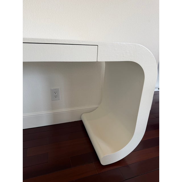 Cream Made Goods Modern Cream Raffia Desk / Vanity With Bouclé Accent Chair – Sculptural Set For Sale - Image 8 of 12