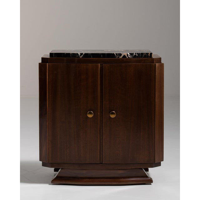 Wood 1930-1939 France Rich Walnut Brown Art Deco Marble-Top Bar Cabinet For Sale - Image 7 of 11