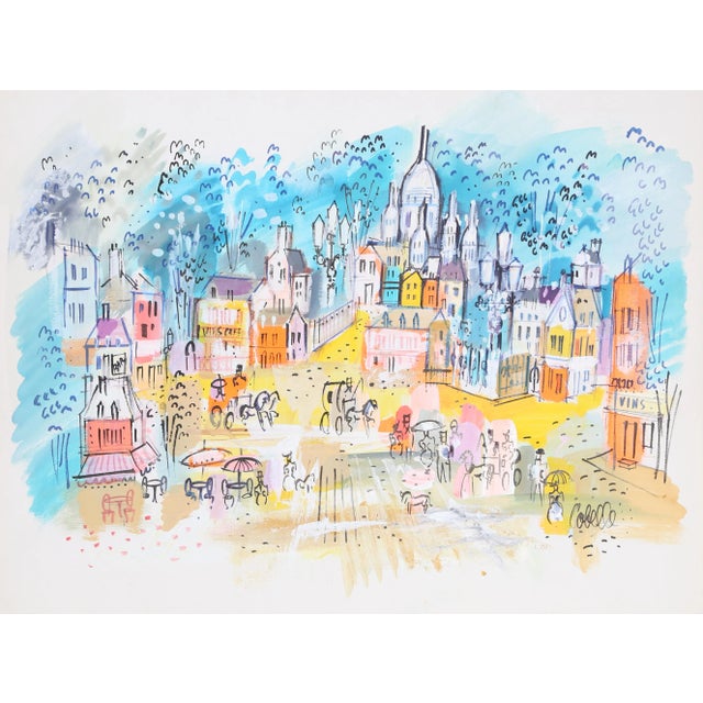 Paris City Skyline 2, Charles Cobelle Acrylic on Paper, Signed L.r. For Sale