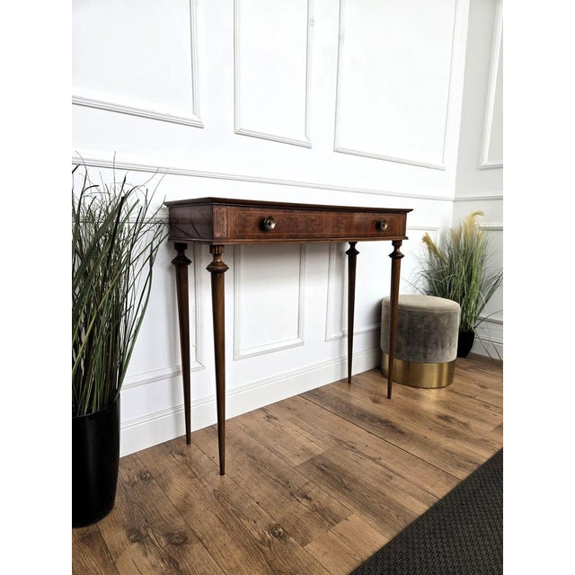 Brown Mid-Century Modern Italian Wood Inlay Console Table, 1960s For Sale - Image 8 of 10