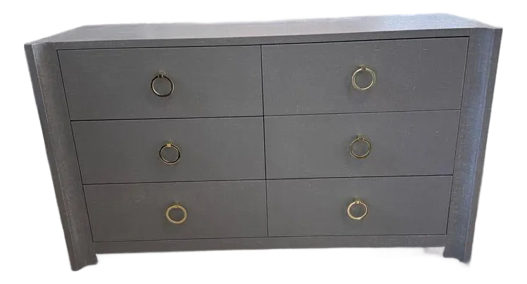 linen wrapped dresser Mornington 6 Drawer In Pale Blue White Linen Wrapped Modern Dresser