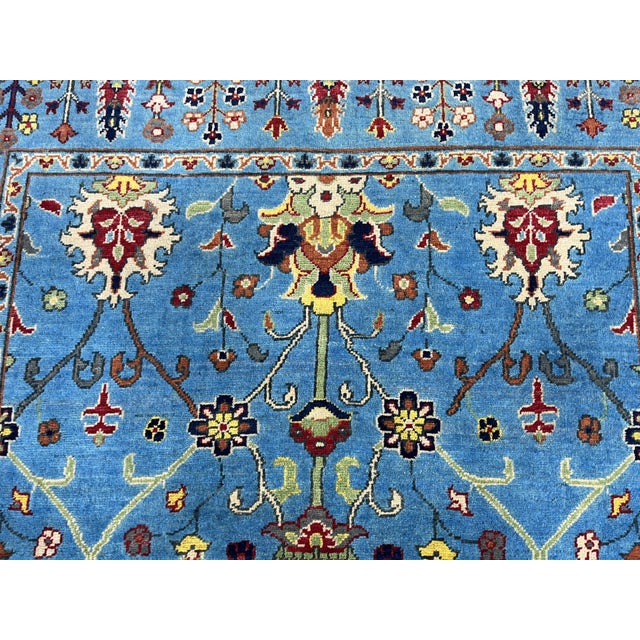 Sky Blue Sky Blue Persian Style Floral Area Rug With Botanical Border, 4'9" X 6'3" For Sale - Image 8 of 14