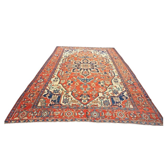 Antique Persian Serapi 10x15 Rust & Navy Handmade Area Rug #1140796 For Sale - Image 14 of 14
