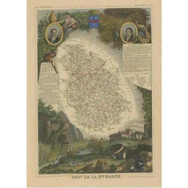 Antique Map of the Department of Haute Marne For Sale - Image 3 of 6
