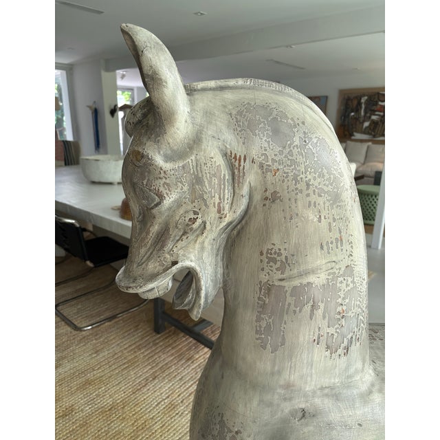 Late 20th Century Monumental Carved Wooden Horse on Plinth For Sale In Miami - Image 6 of 12