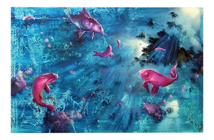 Leibniz Universe 13u, Contemporary and Colorful Underwater Scene, Oil on Canvas, 2016