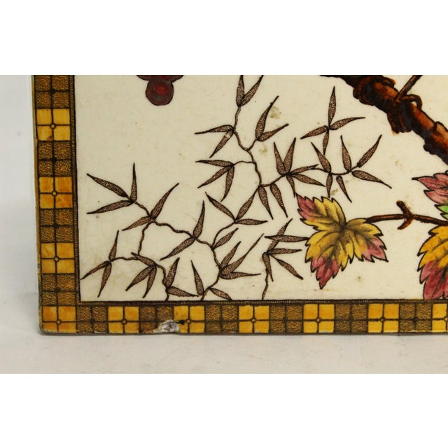 Ceramic Circa 1895 Fireplace Tile With Bird Hand Tinted Transfer h.a Ollivant, England For Sale - Image 7 of 11