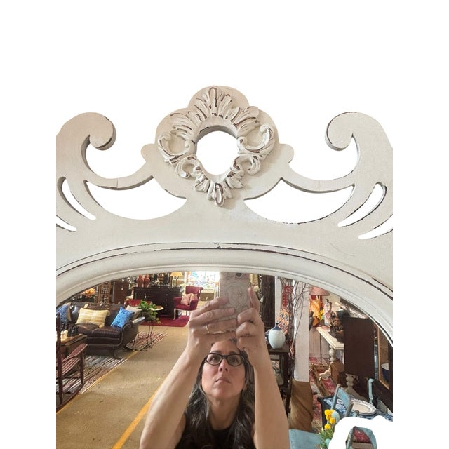 White Distressed French Country Gustavian Style Vanity & Matching Scroll Mirror For Sale - Image 10 of 11