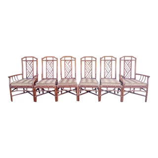 Palm Beach Regency Brown Jordan Rattan Chippendale Dining Chairs - Set of 6 For Sale