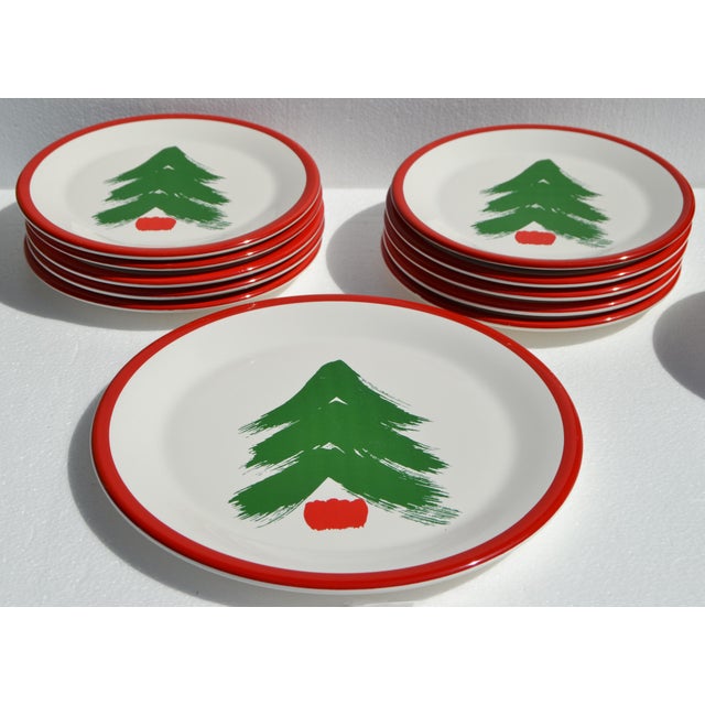Set 12 Pfaltzgraff Marimekko Oy Christmas Tree Red Band Design Dinnerware Late 20th Century For Sale - Image 10 of 16