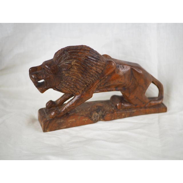 Art Deco Early 20th French Carved Walnut Wood Lion For Sale - Image 3 of 9