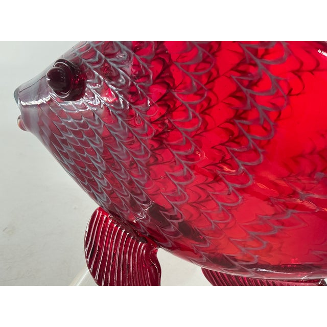 Ruby Red Ruby-Red Large Art Glass Fish Figurine by Chris Belleau, Signet. For Sale - Image 8 of 10