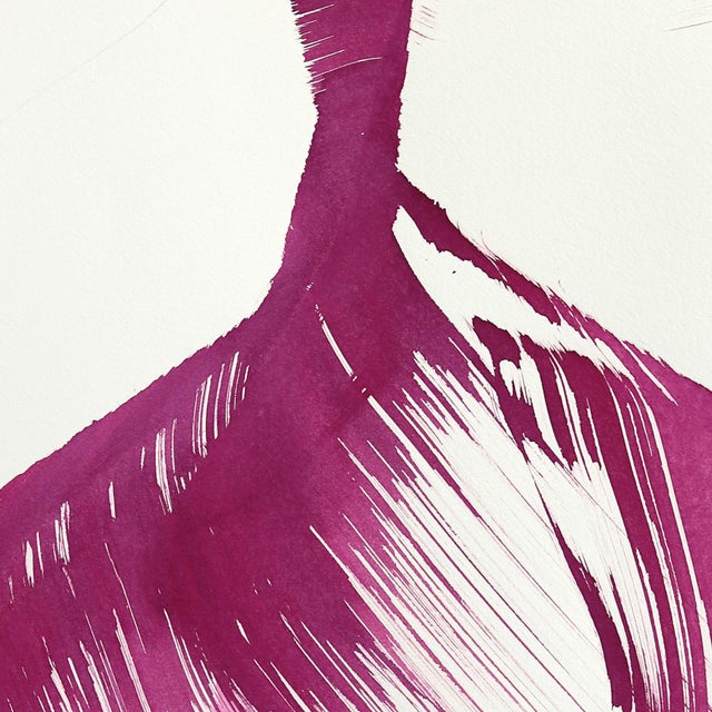 The Deep Magenta Dress 8 - Original Ink Painting on French Linen Paper by Bettina Mauel For Sale - Image 4 of 6