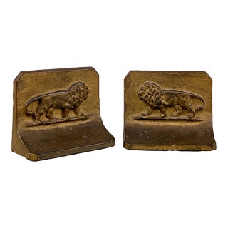 Antique Traditional Cast Iron Lion Library Bookends by Bradley & Hubbard For Sale