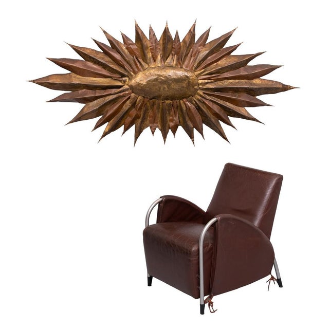 Large Handmade Brass Sunflower Wall Hanger, 1960s For Sale - Image 4 of 12