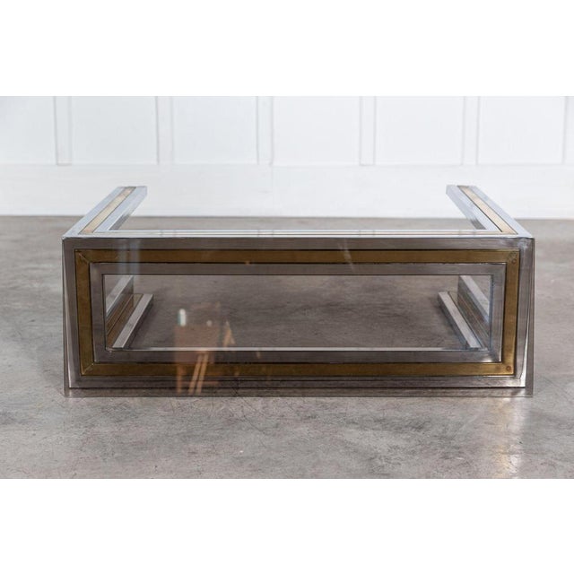 Italian Chrome and Brass Glass Console Table, 1970s For Sale - Image 13 of 18