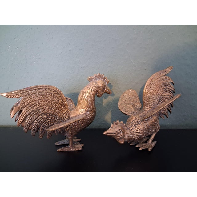 Couple of Fighting Rooster Brass Figurine, 1955, Set of 2 For Sale - Image 4 of 5