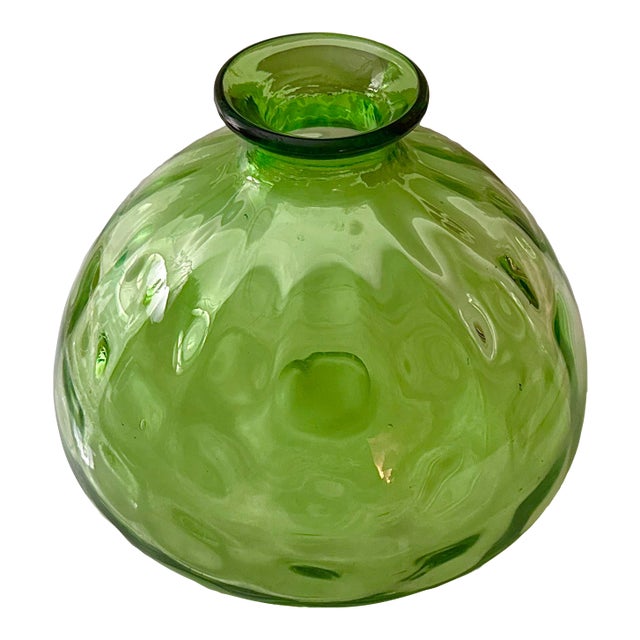 Vintage Empoli Green Glass Thumbprint Vase For Sale
