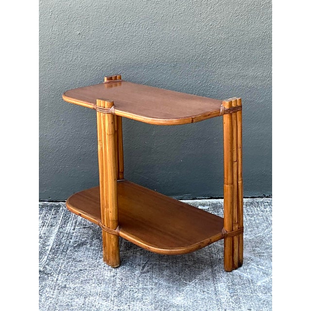 Mid-Century Modern Vintage MCM Rattan Side Table For Sale - Image 3 of 12