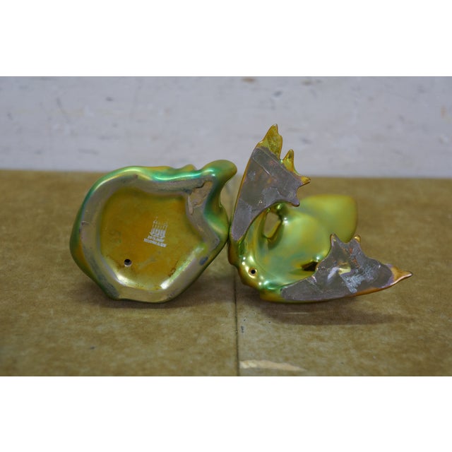 Ceramic Late 20th Century Zsolnay Eosin Hungarian Iridescent Green Art Deco Frog & Girl Figurines 3" For Sale - Image 7 of 13