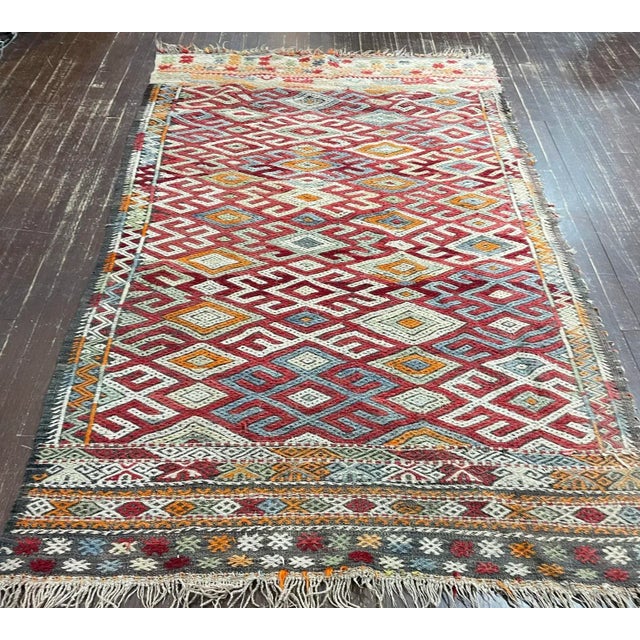 Mid 20th Century Vintage Handmade Moroccan Flat Weave/Kilim,#17420, 4'9" X 8'1" For Sale - Image 11 of 13